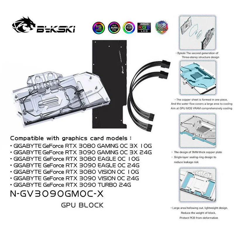 

Bykski N-GV3090GMOC-X,GPU Water Cooling Block For Gigabyte 3090/3080 GAMING/EAGLE/VISION/TURBO OC Graphic Card,VGA Cooler 12V/5V