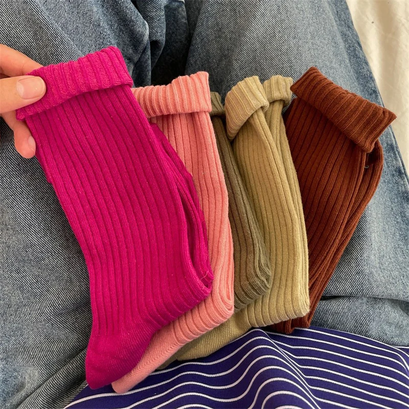 

Women's Socks Long Fashion Cotton Breathable Autumn Winter Solid Color Sports Socks Girls Casual Simple Retro Plain Comfortable