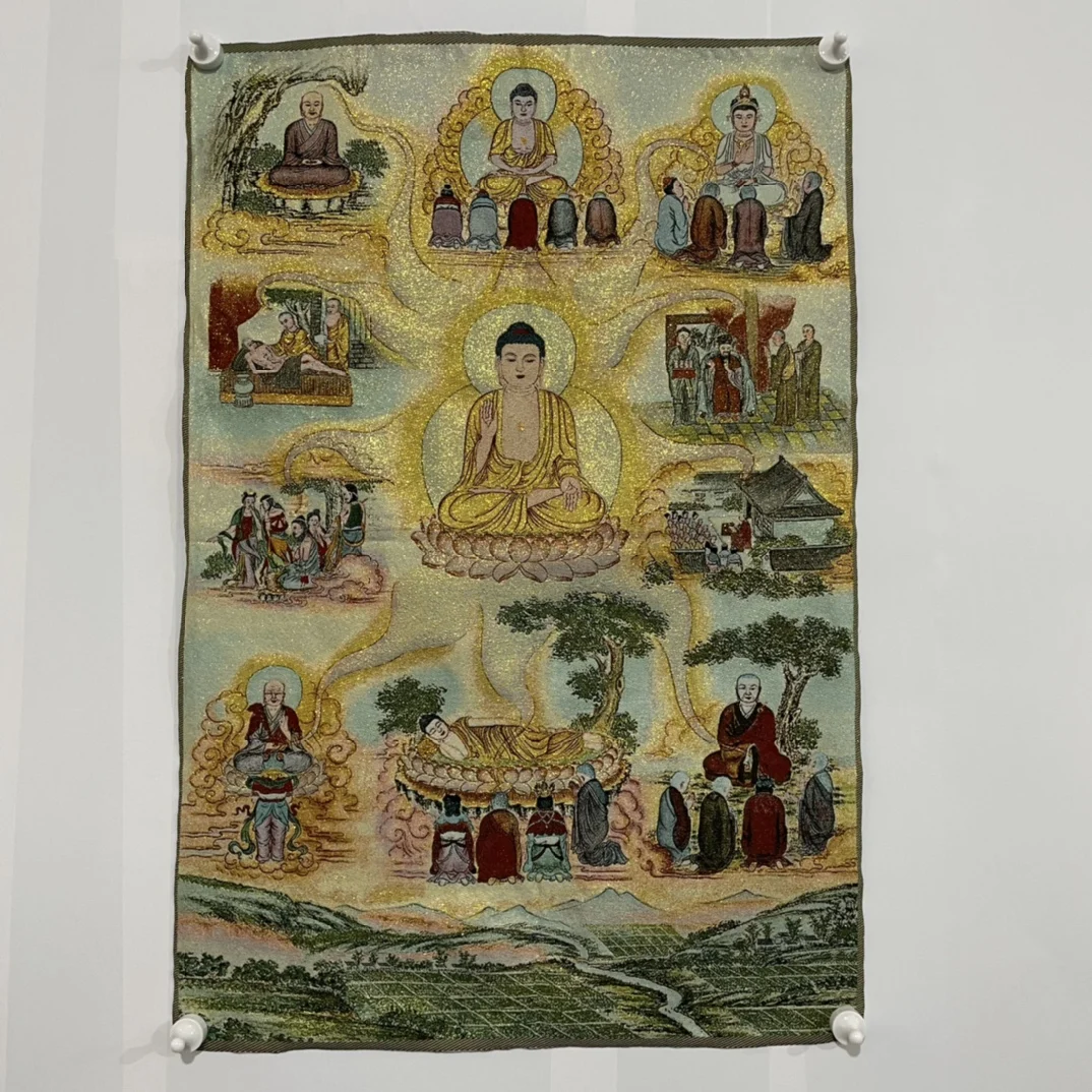 

35"Thangka embroidery Tibetan Buddhism silk embroidery Shakyamuni Tibetan Buddha Eight Buddhas Thangka hanging screen Town hous