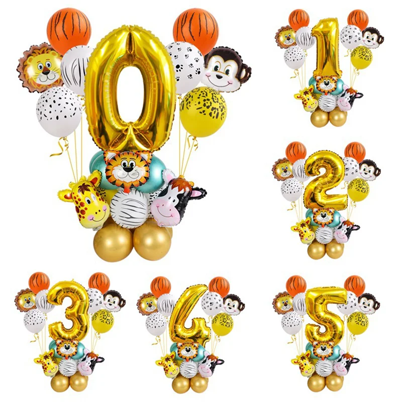 Jungle Animal Theme Aluminum Foil Number 0-9 Balloons Set For Kids 1st  Boys Birthday Party Decorative Baby Shower Decor