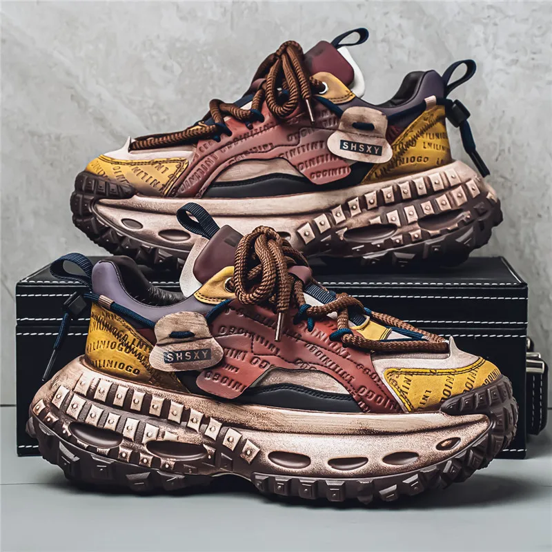 Винтажные дизайнерские кроссовки на платформе мужская модная обувь уличные в