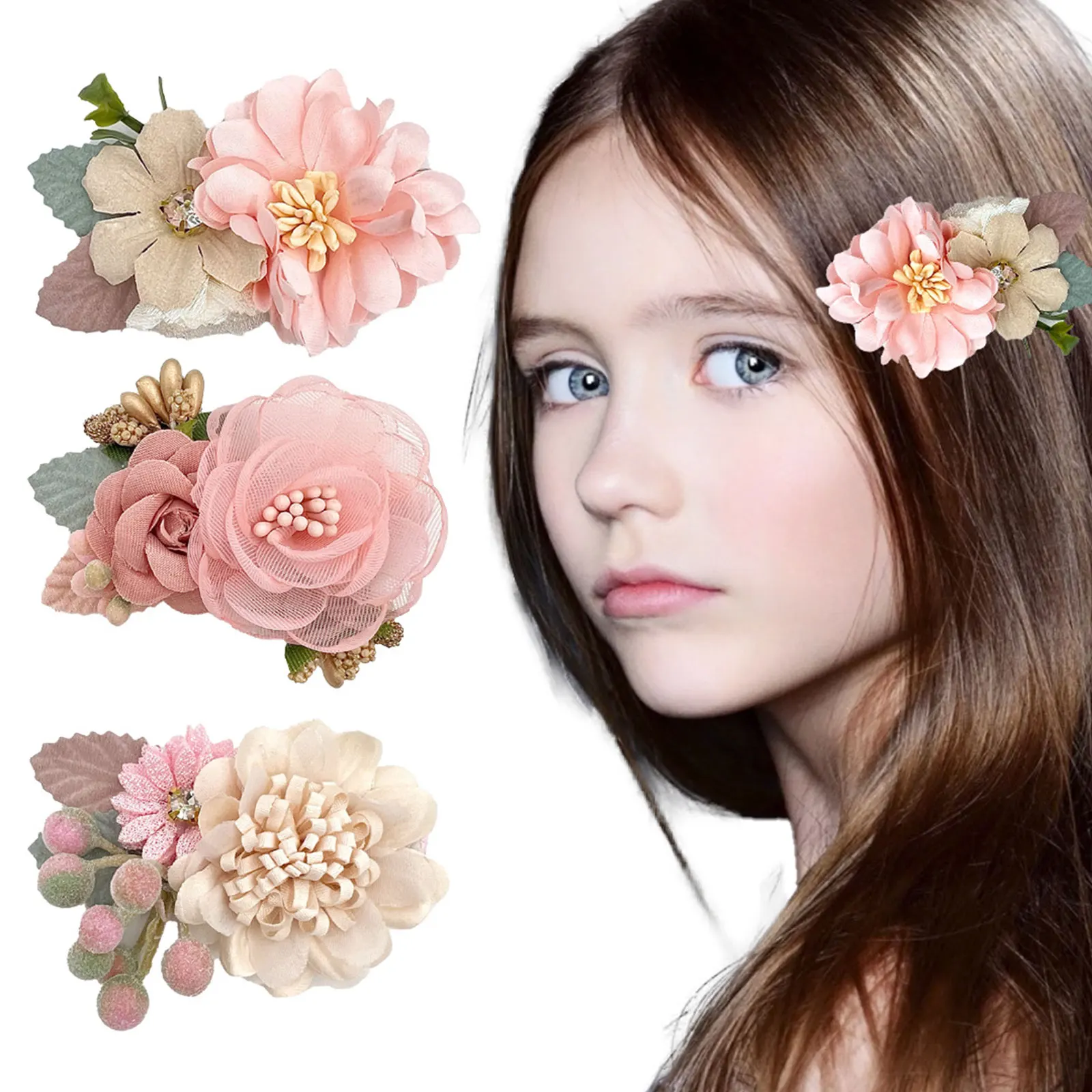 Fashion Baby Girl Floral Hair Clips Cute Artificial Flower Barrettes Hairpins For Girls Kids Lovely Hair Accessories Headwear