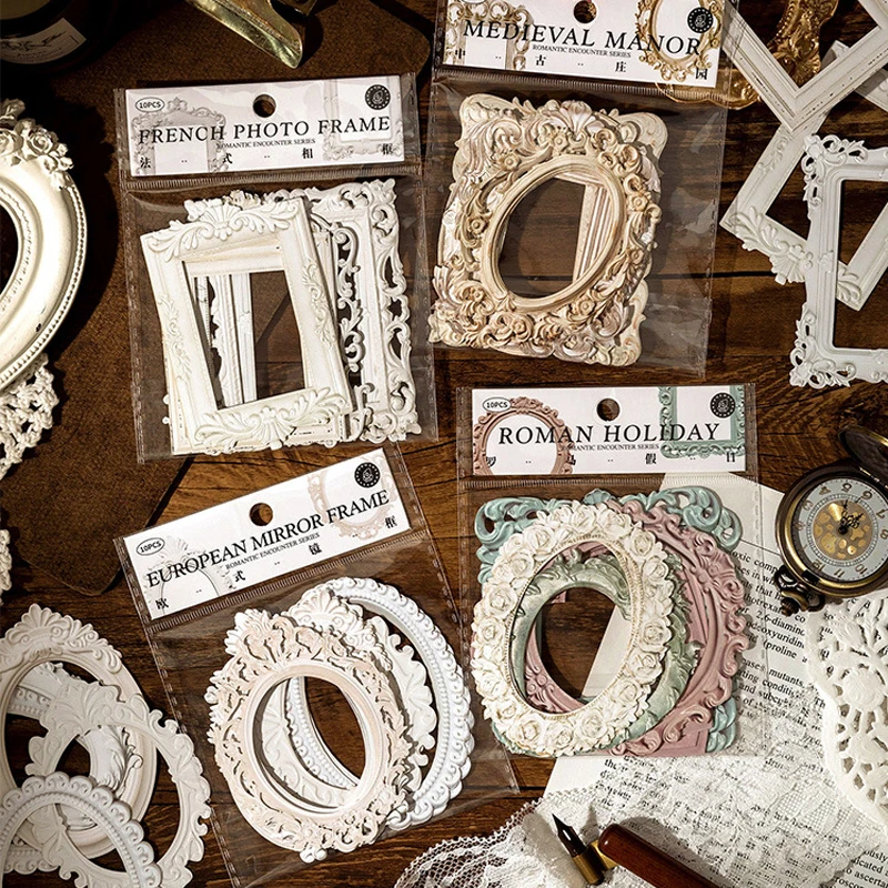 

10 Pcs Hollow Embossed Photo Frame Material Paper Junk Journal Planner Scrapbooking Vintage Decorative DIY Craft Cardstock Paper