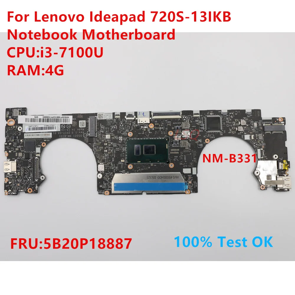 

NM-B331 For Lenovo Ideapad 720S-13IKB Notebook Motherboard With CPU:i3-7100U FRU:5B20P18887 100% Test OK