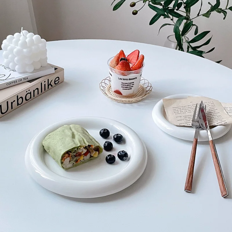 

Ceramic Plate Dish White Tableware Porcelain Jewelry Holder Snack Plate Snack Dish Round Tray Display Oragnizer Holder