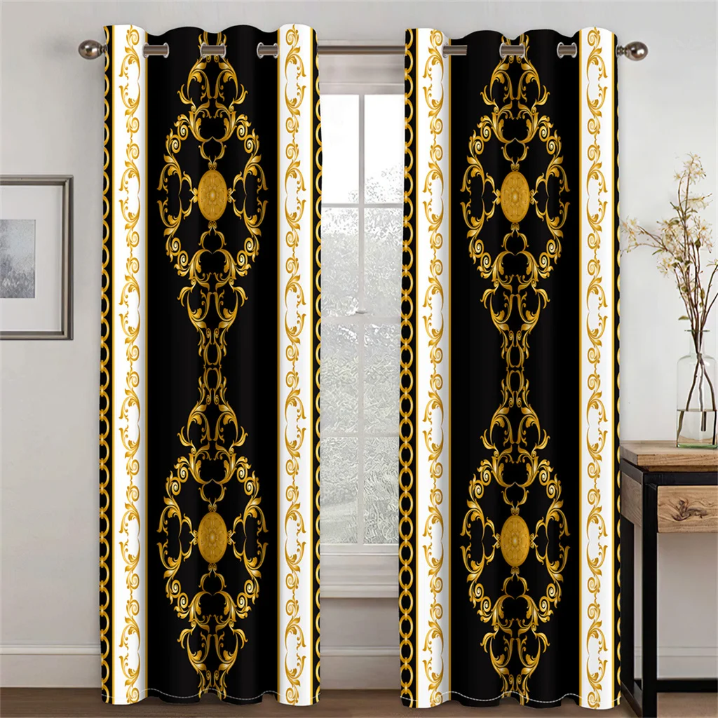 

Thick 2Pieces 90%Shading Luxury Black Gold Advanced Blackout Window Curtains For Bedroom Living Room Bathroom Kicthen Door Hall