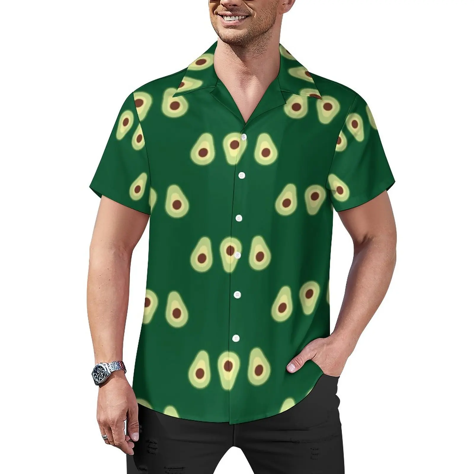 

Avocado Print Blouses Mens Kawaii Fruit Casual Shirts Hawaiian Short-Sleeve Graphic Streetwear Oversized Vacation Shirt Gift