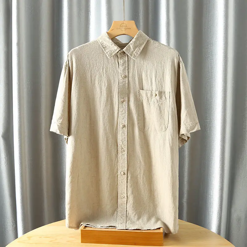 

Short Sleeve Tops Vintage Cotton Linen Shirt for Men Clothing Breathable Comfortable 2022 Summer Man Loose Casaul Shirts Camisa