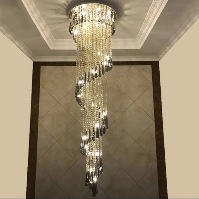 

Modern Chandelier For Smoky Gray Crystal Luxury Fixtures Long Interior Stairway Lighting Corridor Chandelier Villa light