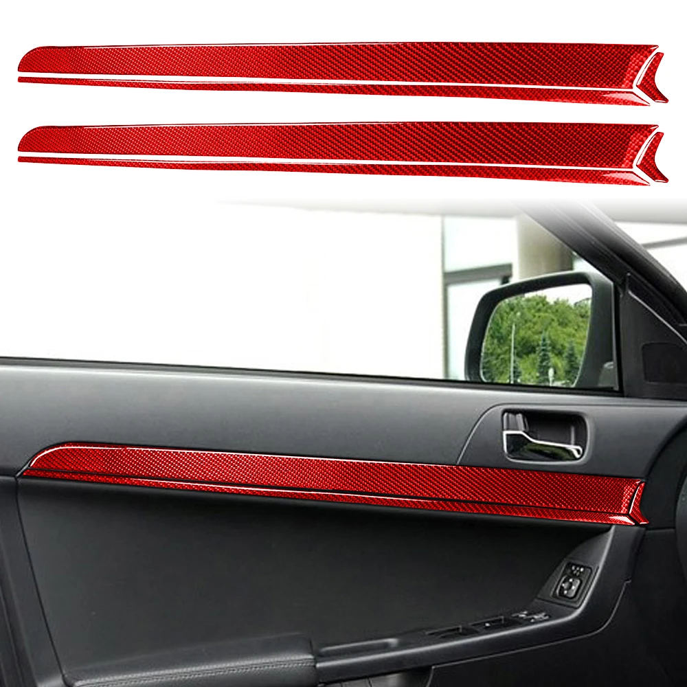 

Красное Настоящее углеродное волокно для Mitsubishi Lancer EVO 2008-2015, декоративные наклейки на дверную панель автомобиля, аксессуары для модификации автомобиля