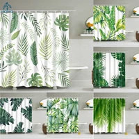 tropical green plant leaf palm cactus shower curtains bathroom curtain frabic waterproof polyester bathroom curtain with hooks