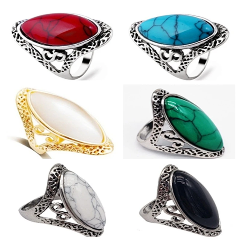 

Ofertas Hot Sale Size 6 -11 Vintage Bohemian Style 6 Colors Oval Finger Ring Jewelry for Women Engagement Wedding Bridal