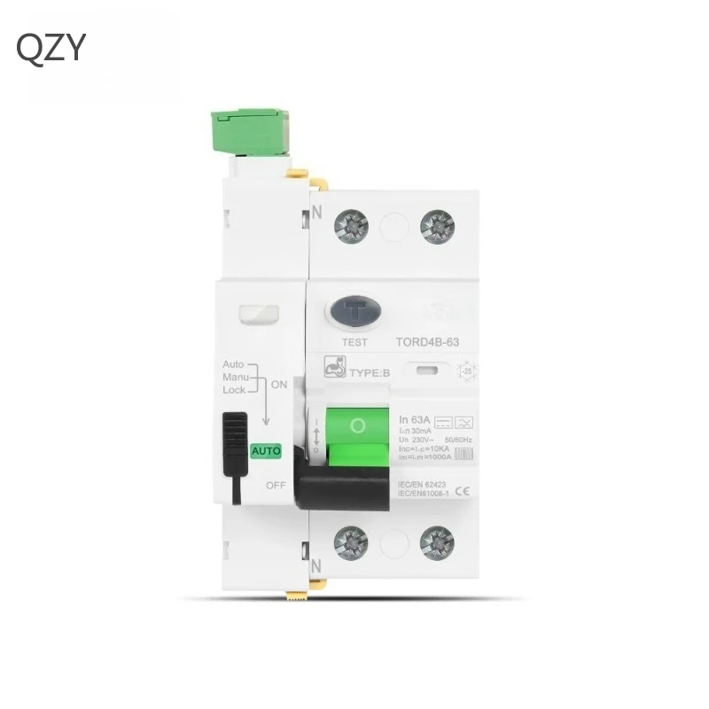Фото QZY 2026 Новый тип B 2P 6-63A 30 мА DC RCCB RCD EV Умное автоматическое самозакрывающееся устройство Миниатюрные автоматические выключатели №1
