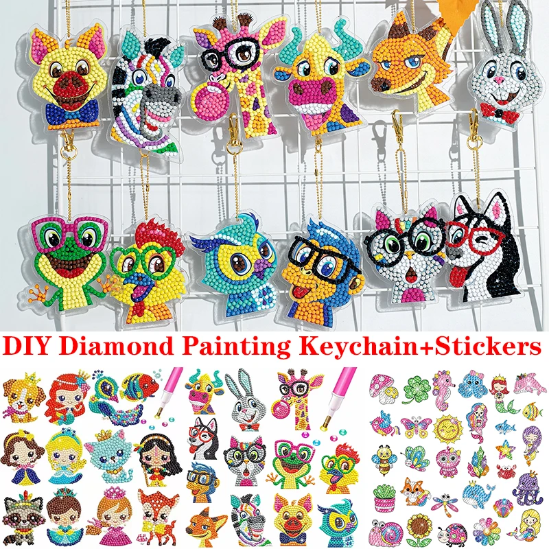 

DIY Disney Diamond Painting Keychain with Stickers Kits Cartoon Animal Pattern Mosaic Rhinestone Key Ring Pendant Crafts Gifts