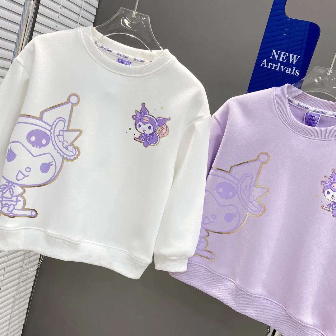 

Новинка 2023, милый осенний Детский свитер Sanrio Kuromi, пуловер для девочек, топ с круглым вырезом и мультяшным рисунком, осенний свитер с длинным рукавом