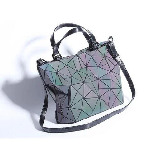 

HOT Women Geometry Handbag Hologram Laser Plain Folding Tote Luminous Bag Geometric Large Capacity Shoulder Crossbody Bags