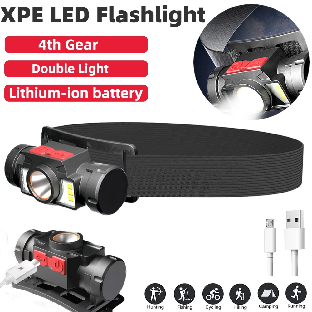 

XPE LED Flashlight USB Charging Rechargeable Head Headlamp Waterpoof Emergency Headlamp Lighting Adjustable for Hiking Fishing