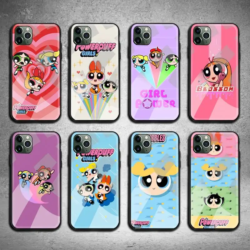 

Cartoon Powerpuff Girls Phone Case Tempered Glass For iPhone 13 12 11 Pro Mini XR XS MAX 8 X 7 6S 6 Plus SE 2020 cover