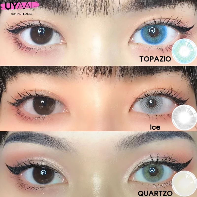 

UYAAI Colored Contact Lens for Eyes 1Pair Yearly Use Lenses Topazio Azul Multicolor Beauty Pupilentes with Contact Case