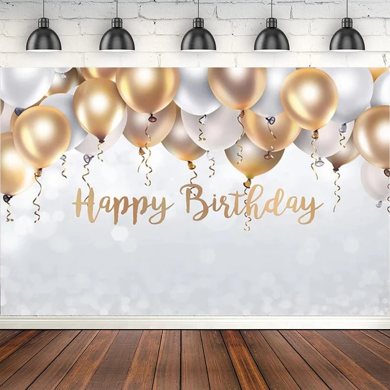 

Photography Backdrop Kids Adult Theme Birthday Party Photo Background Customize White Glitter Poster Balloons Decoration Banner
