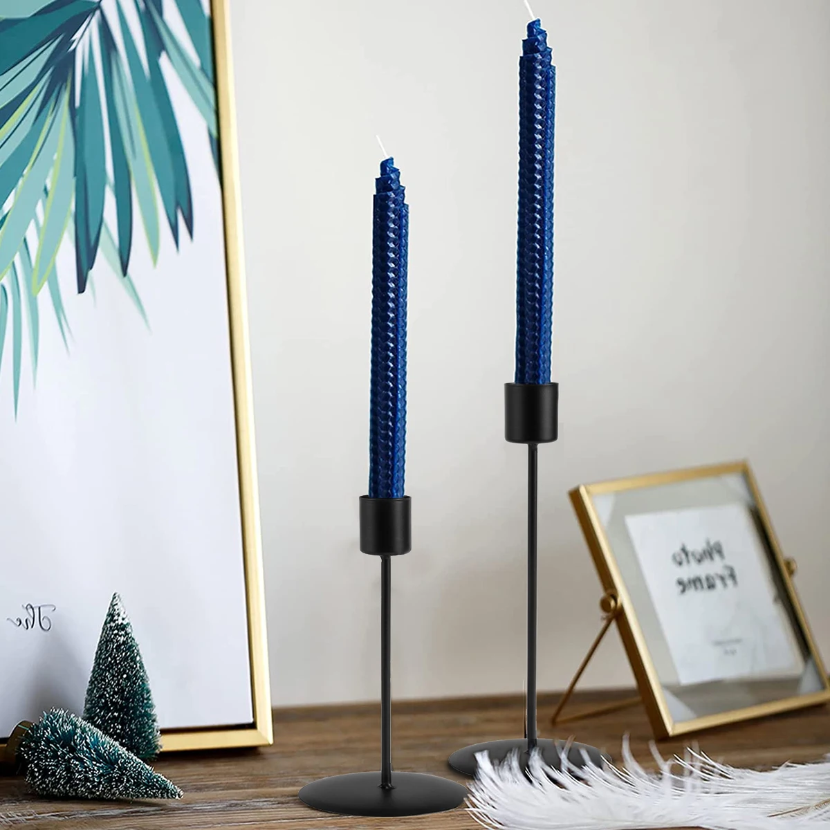 2pcs Metal Candlestick Holder For Taper Candle Decorative Black Candle Holder For Home Decor Wedding Dinning Party