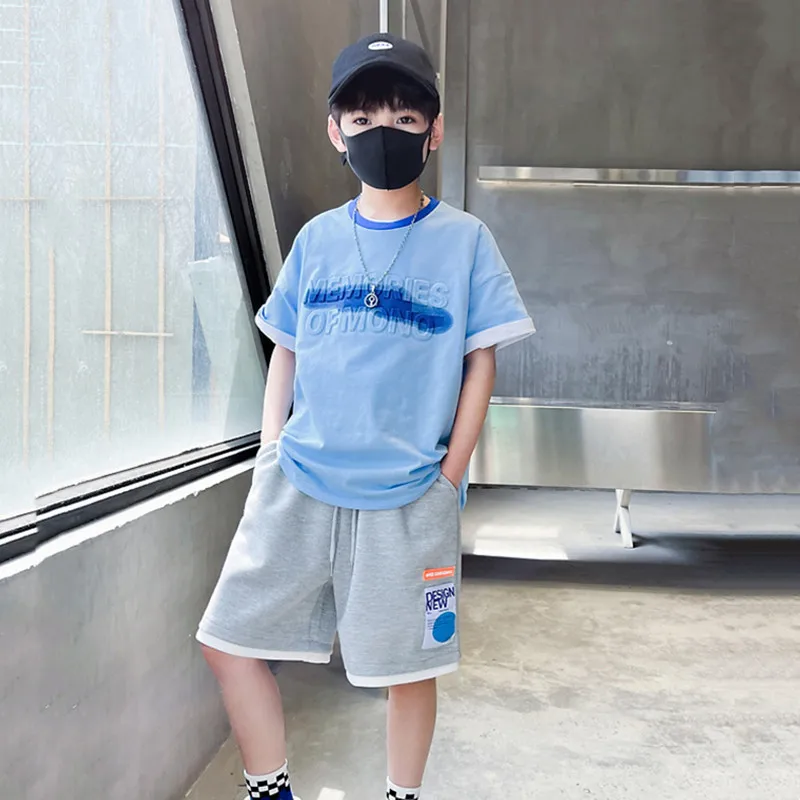 

Teen Boys Clothes Sets Short Sleeve T Shirt+Pants 2 Pcs Suit Children Fashionable Sporty Outfits Summer Tracksuit 4 6 8 10 12 14