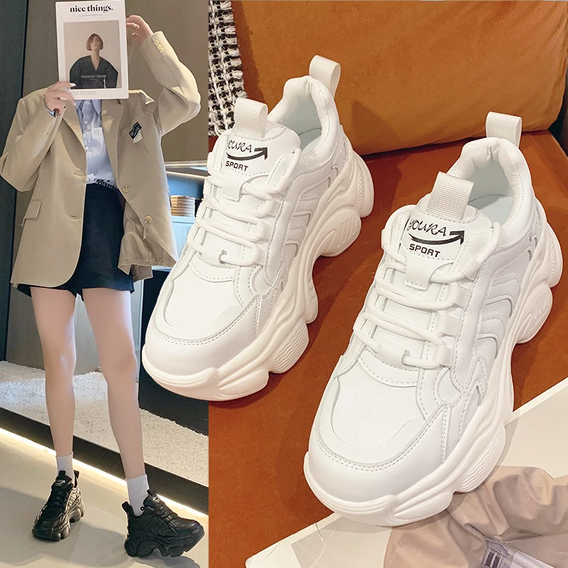 

Dad Chunky Sneakers Casual Vulcanized Shoes Woman Spring High Platform Sneakers Femme Lace Up White Basket Sneakers Women 2022