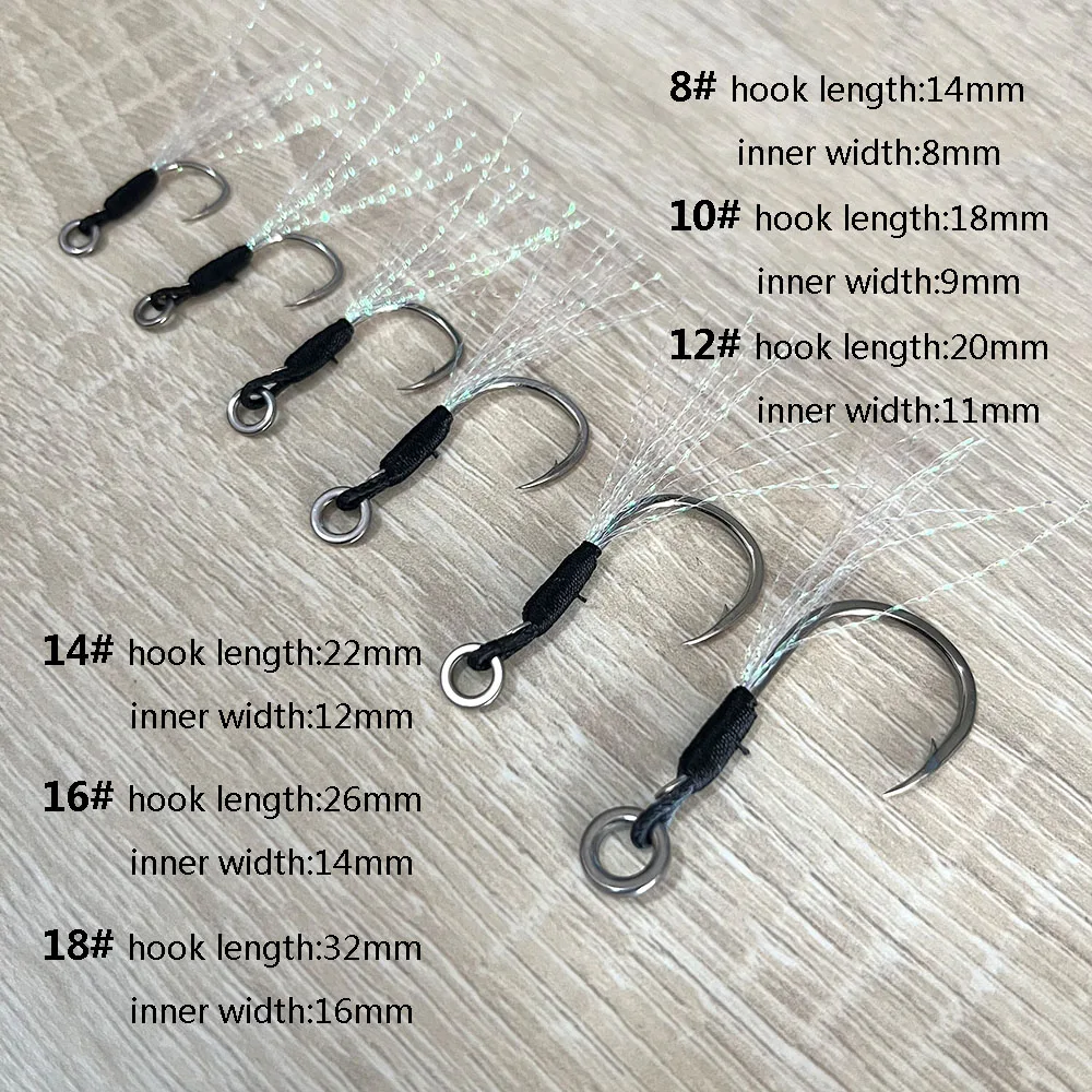 New 20pcs Solid Ring Assist Hook Metal Jig Hook Short/Long Black PE Line Feather Jigging Spoon Lure Hook Peche