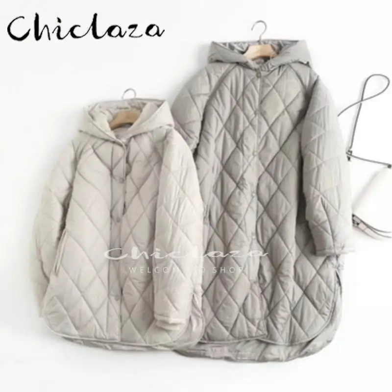 

CHICLAZA 2022 Winter Women Fashion Casual Hooded Parkas Coat Female Vintage Loose Solid Single-Breasted Outwear Tops