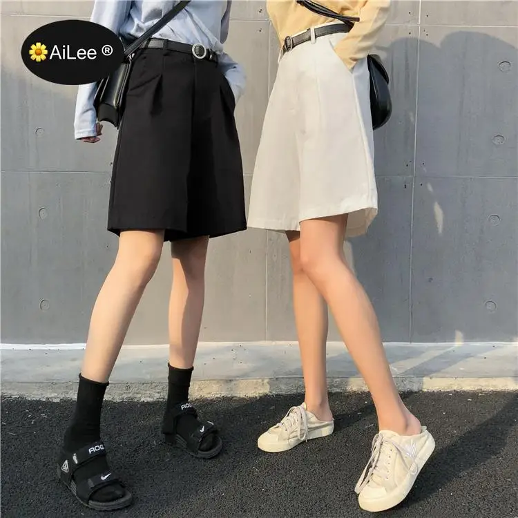 Knee Long Wide Leg Casual Women Shorts A-line High Waist Slim Summer Shorts Feminino Chic S M L Ladies Bottom Casual Street Wear