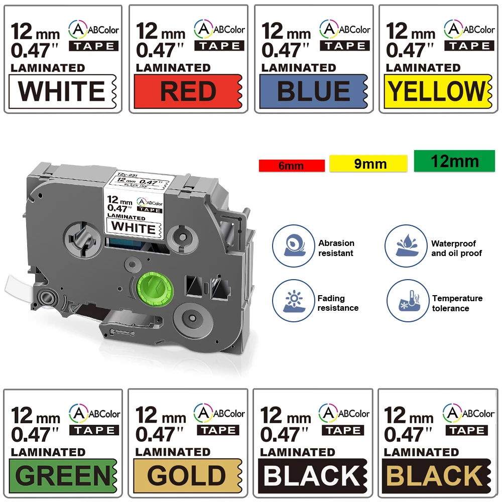 

231 Label Tape Compatible for Brother 6/9/12mm Label Tape 231 131 631 334 221 121 621 211 For P touch Label Maker PTH110 PTD210