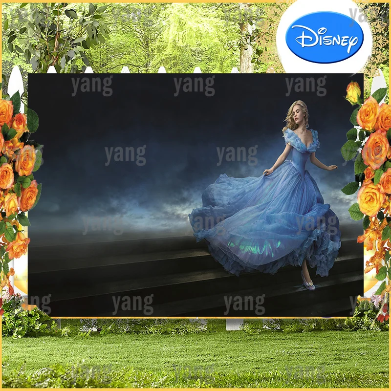 DIY Disney Blond Princess Live-action Cinderella Banner Shower Backdrop Girls Baby Dancing Birthday Party Dark Night Background