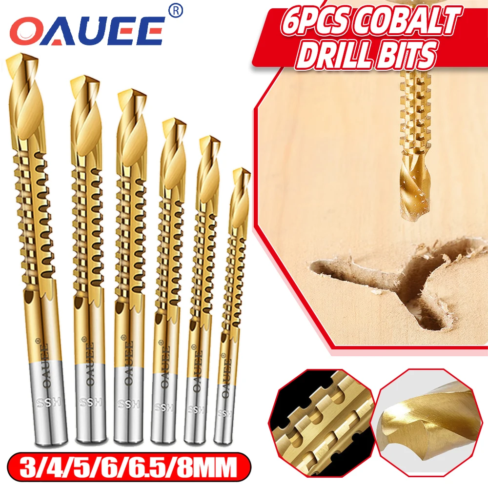 6Pcs Cobalt Drill Bits Set Spiral Metric Composite Tap Drill Bit Tap Cutting Drilling Twist Drill Bit Wood Drilling Slotting