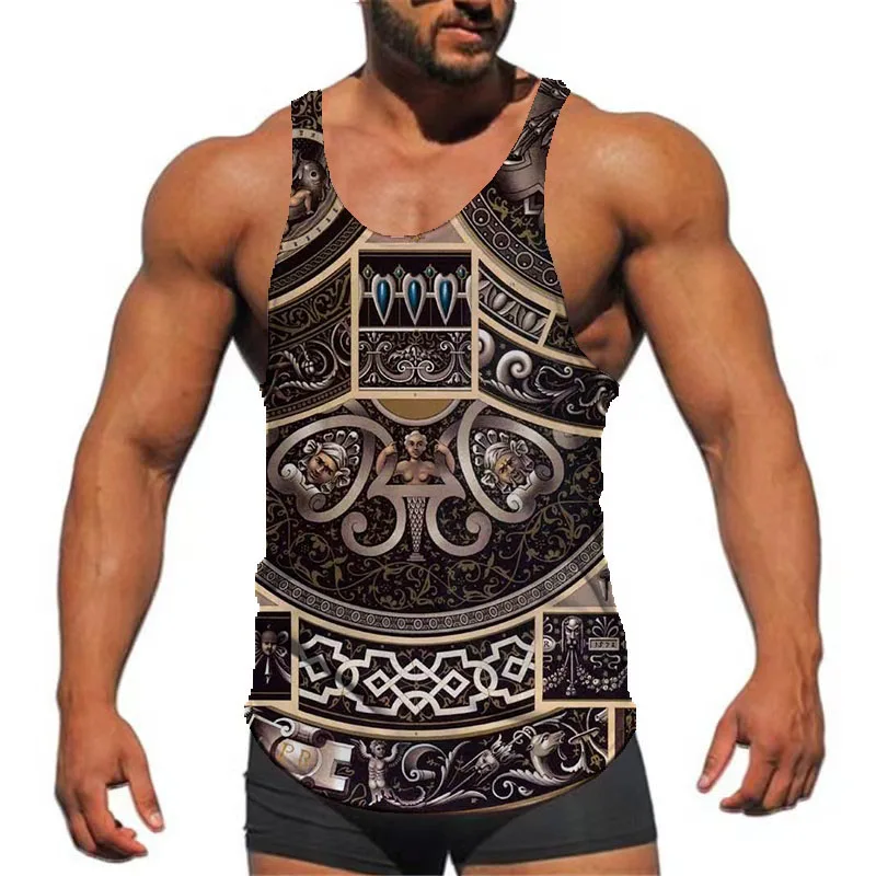 

2022 Summer New Colorful, Letters Floral Pattern Men's Large Size Muscle Fitness Stretch Print Vest