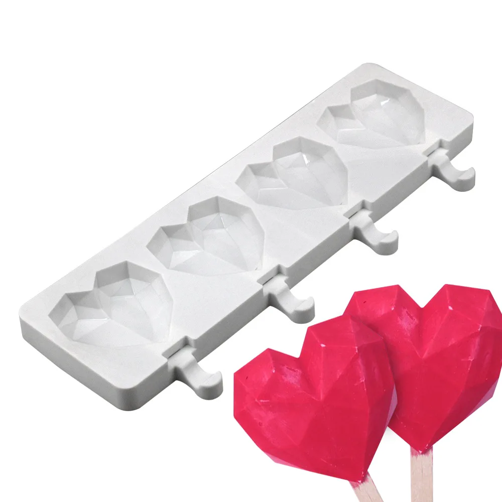 

Popsicle Mold Ice Cream Silicone Mold Elliptical Heart Shape Chocolate Pastry Silicone Mould Diamond Eco-friendly Popsicle Mould