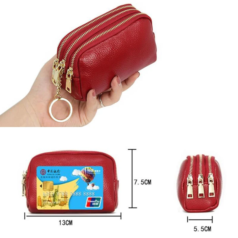 Genuine Leather Women Wallet Purse Short Card Coin Key Holder Change Pouch Soft Mini Pocket Zipper Small Money Bag Female Wallet images - 6