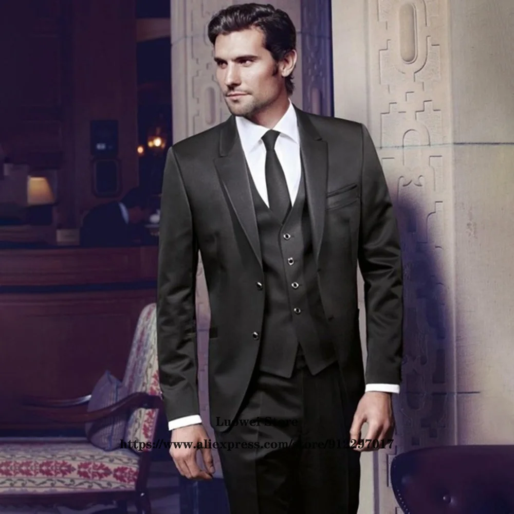 

Classic Slim Fit Mens Suits For Groom Wedding Peaked Lapel Tuxedo 3 Piece Jacket Vest Pants Set Formal Business Blazer Masculino