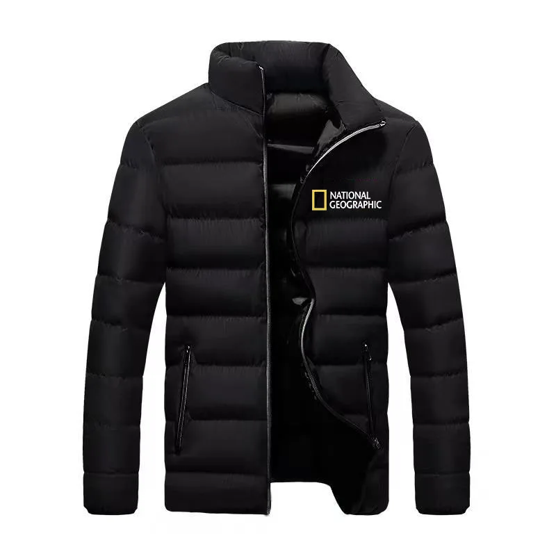 National Graphics Autumn and Winter Men's Jacket Warm Thick Coat Men's Slim Fit Standing Neck Zipper Windproof Casual Cotton Coa