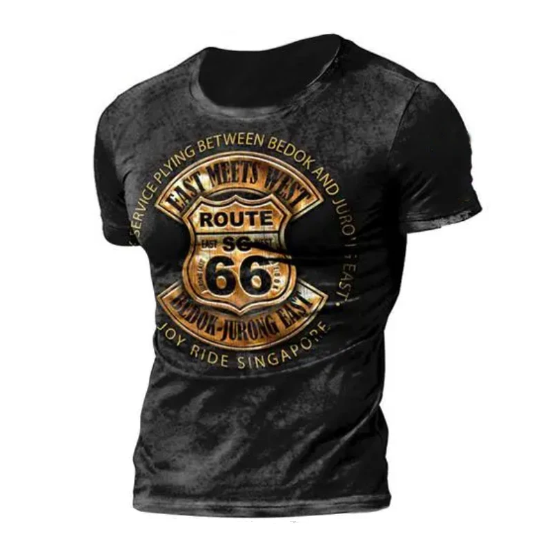 

Summer America Route 66 Letters Printed Men's T Shirts Oversized Loose Clothes Retro Style Short Sleeve Fashion hip hop T shirts