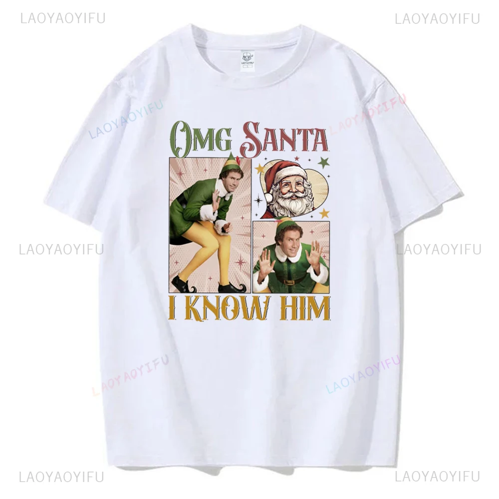 Buddy Est 2001 Omg Santa I Konw Him Футболка с принтом Merry Christmas Ретро фильм Женщина Мужчина