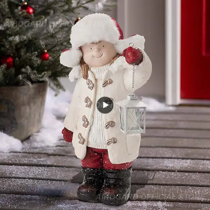 

Resin Christmas Santa Claus Figurines With Lanterns Statue Decorative Christmas Ornaments 2022 New Year Holiday Children Gifts