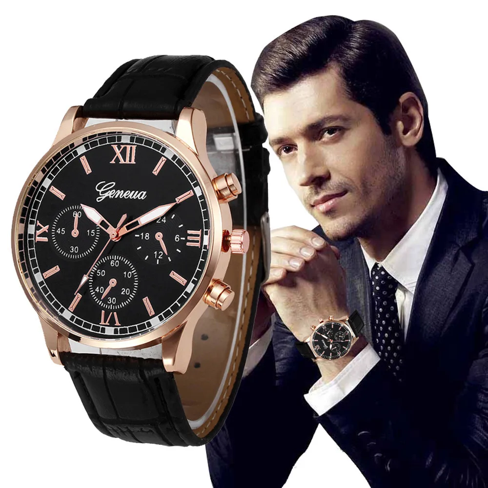 

2021 New Stylish Blue Ray Men Wrist Watch Faux Leather Watchband Luxury Quartz Casual Clock Relogio Masculino