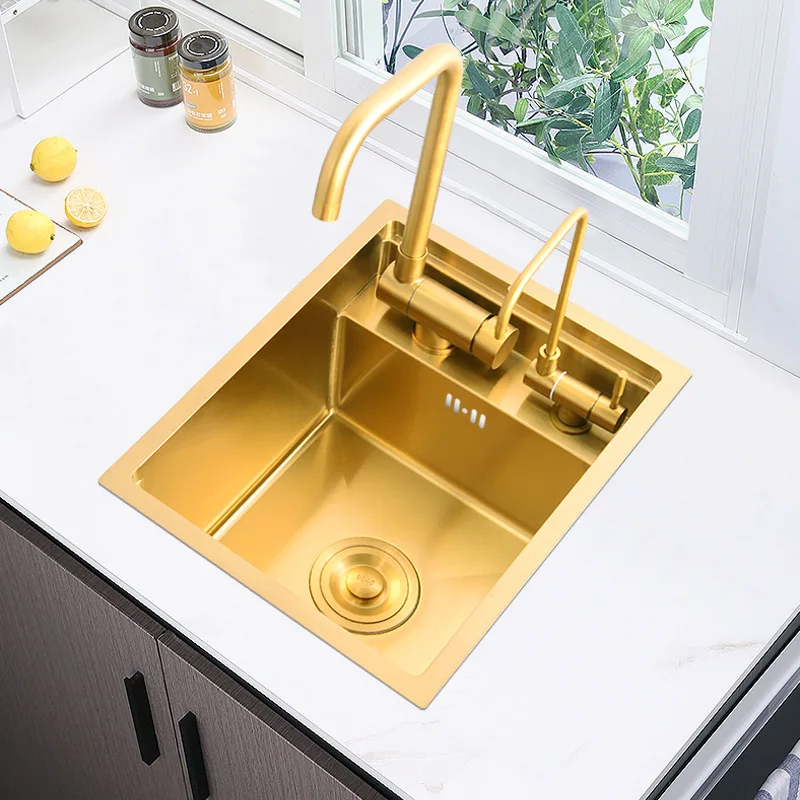 

Скрытая кухонная раковина золотого цвета 304, кухонная раковина из нержавеющей стали, многофункциональная Бытовая кухонная столешница для у...