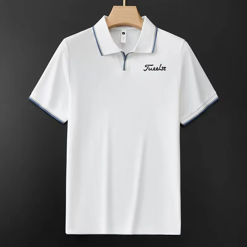 2023 Golf Summer New Embroidered Polo Shirt Men's Fashion Youth Short Sleeve Slim Turn V-neck T-shirt Men