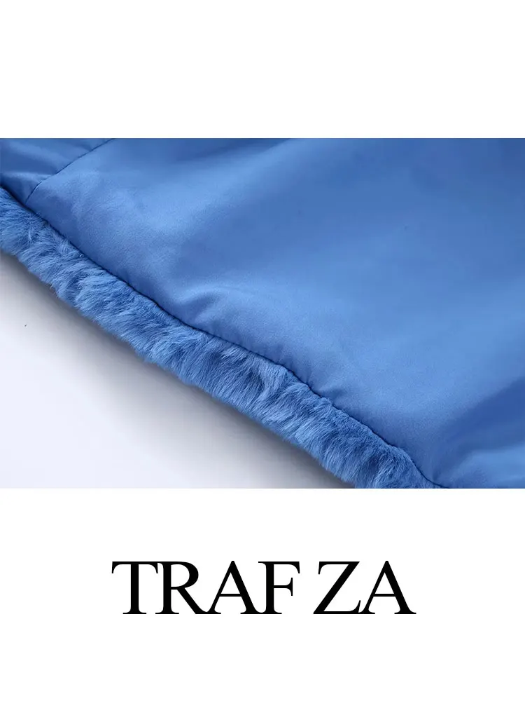 TRAF ZA Women's Loose Casual Faux Fur Warm Coats Elegant Solid Long Sleeve Suit Collar Jackets Winter Female Fashion Clothing