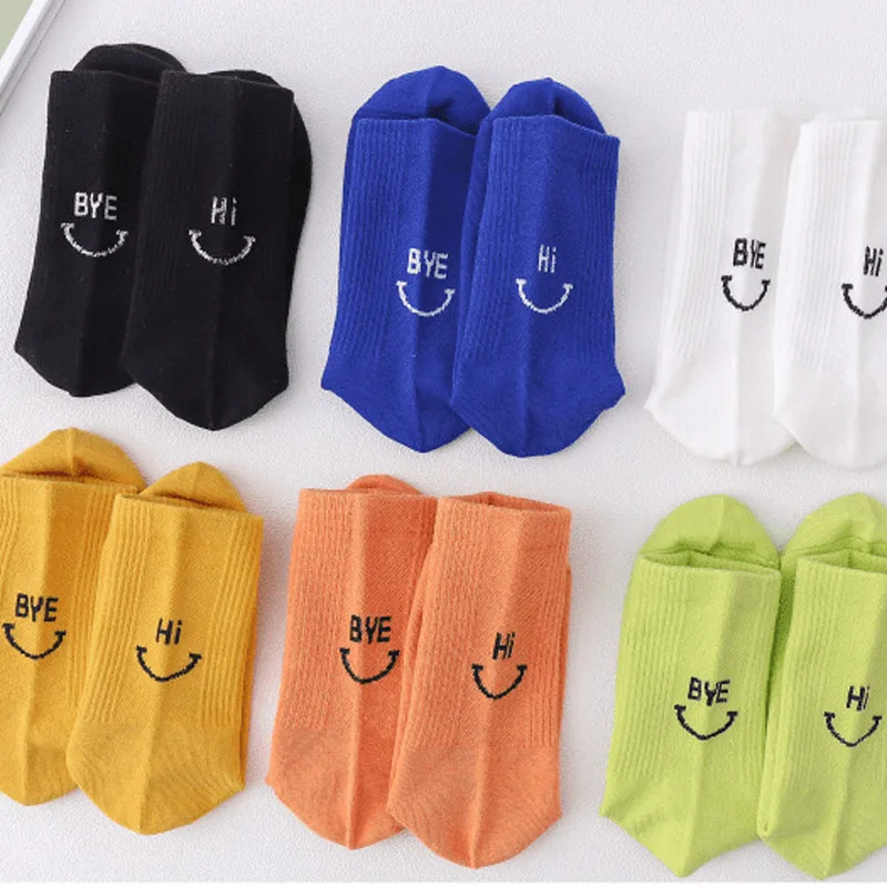 

Smiley BYE HI Printing Cute Socks Korean Fashion Trend Spring And Autumn Pure Cotton Kawaii Simple Comfortable Women's Socks