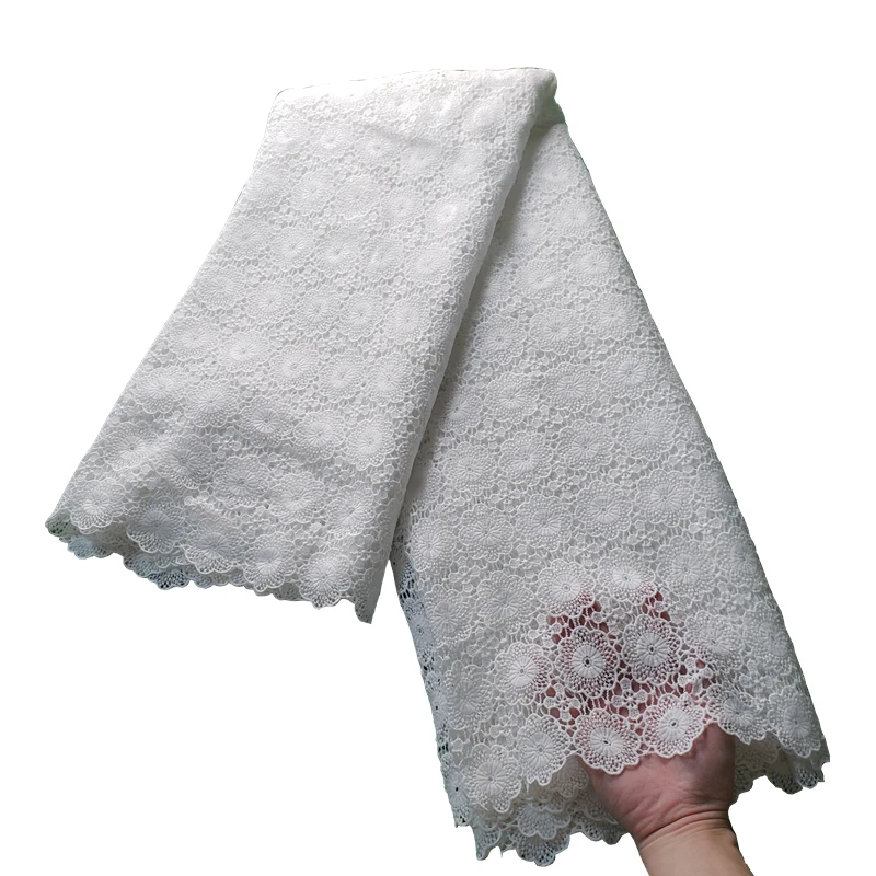 

Factory Offers White Soft Guipure Lace High Quality African Eembroidery Cord Fabric for Party Dress NN838_U