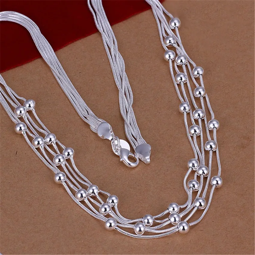 

Hot retro charm silver color for women lady chain solid bead Necklace Fashion trends silver Jewelry Gifts