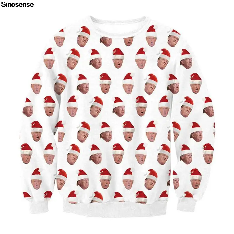 

Men Women Trump Ugly Christmas Sweater Couple Pullover Holiday Party Crew Neck Sweatshirt 3D Funny Printed Xmas Jumper Tops