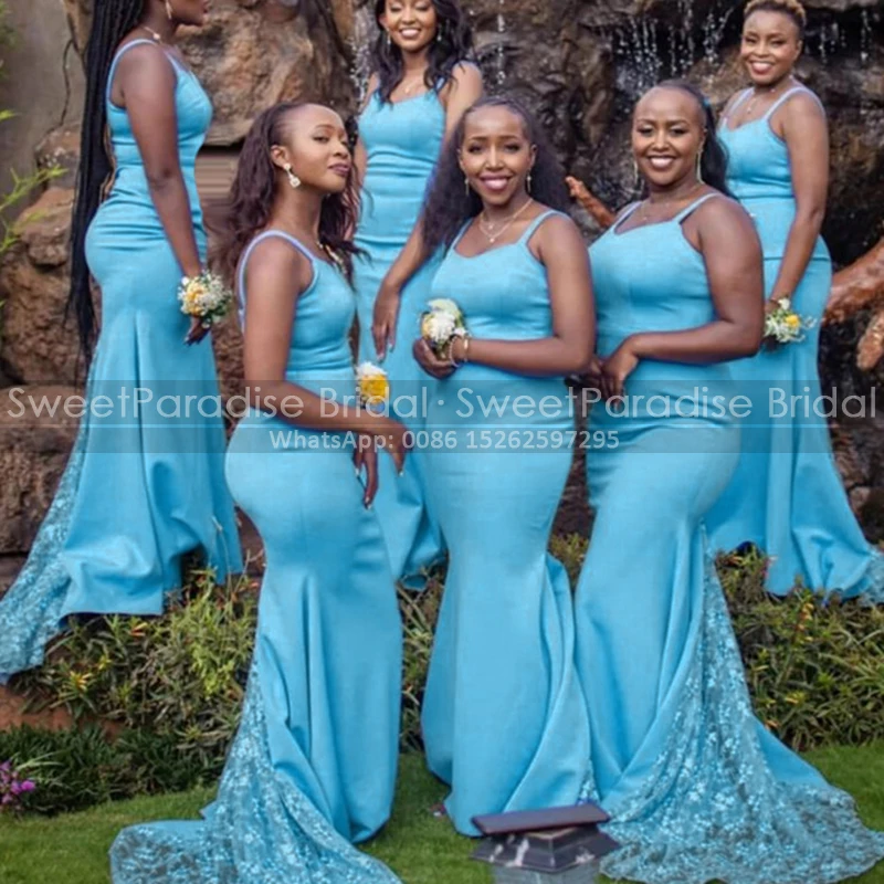 

Небесно-голубое кружевное длинное платье на тонких бретельках для девушек с юбкой-годе со шлейфом для выпускного вечера горничная Honor